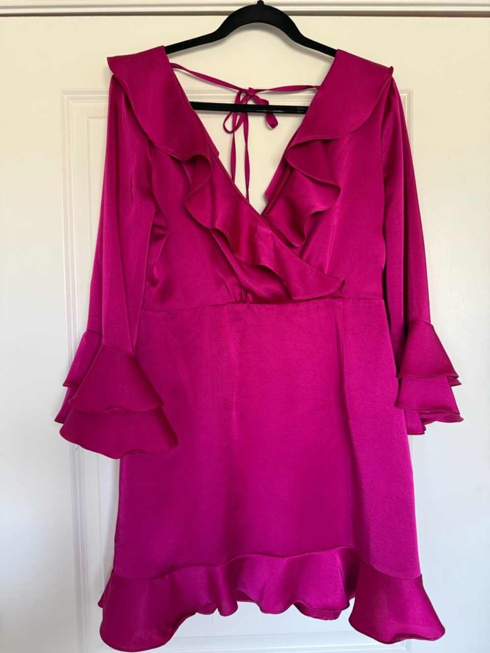Lulu's Fuchsia Ruffle V-Neck Mini Dress